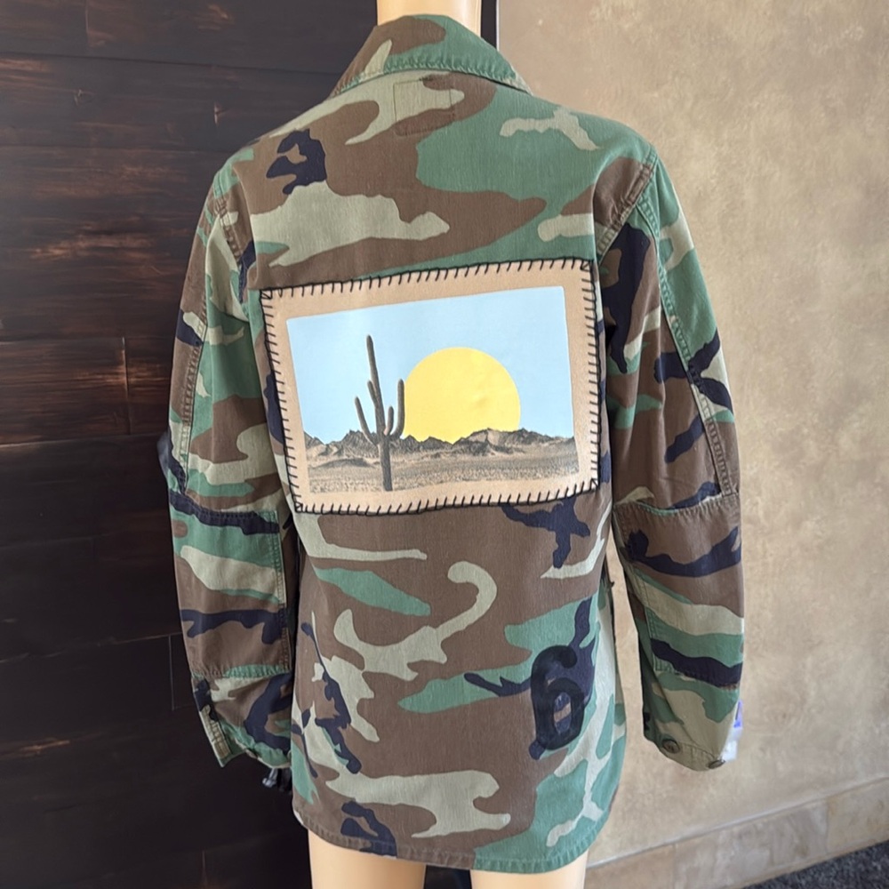Upcycled Camouflage (Desert) Distressed Jacket Size Medium